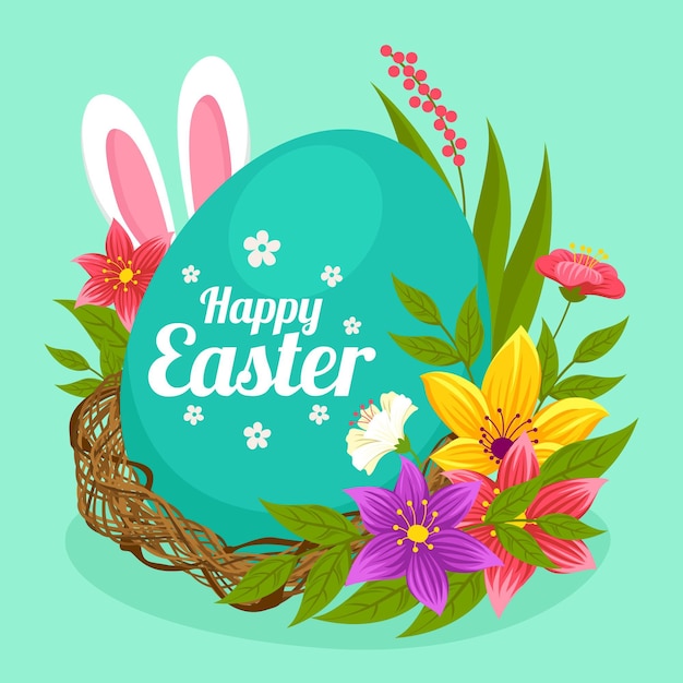 Easter illustration with egg and bunny ears