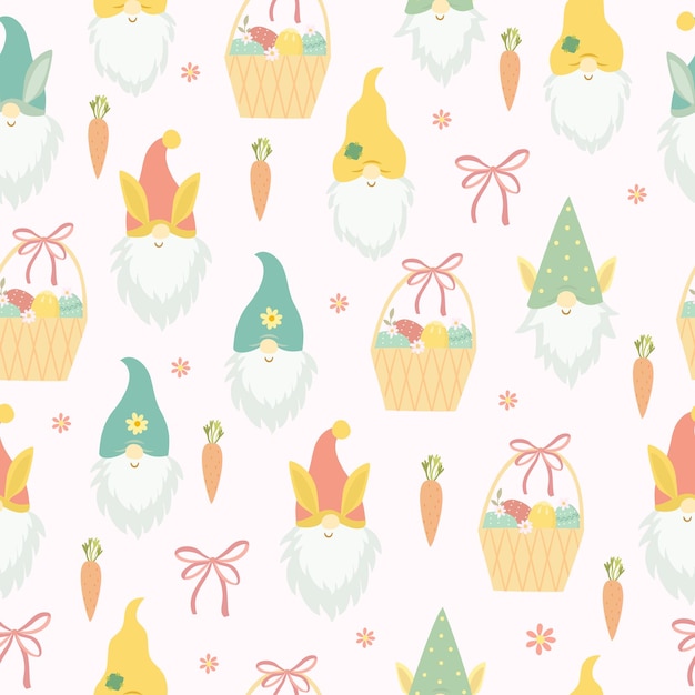 Free vector easter pattern with gnome faces