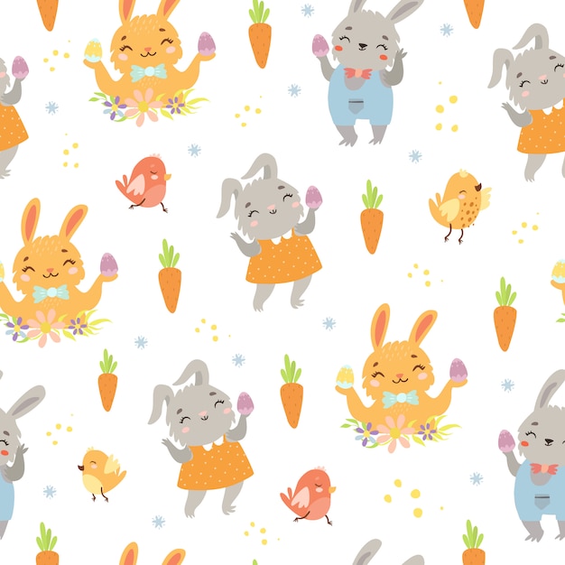 easter pattern with hares and carrots