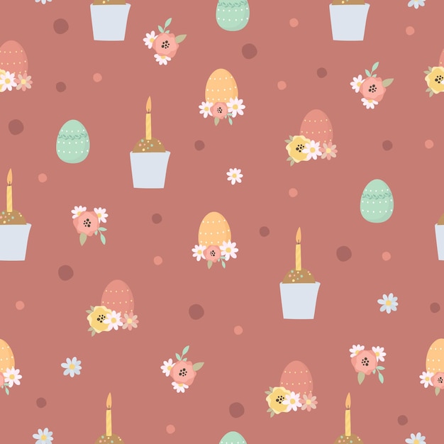 Easter seamless pattern with Easter cake and eggs