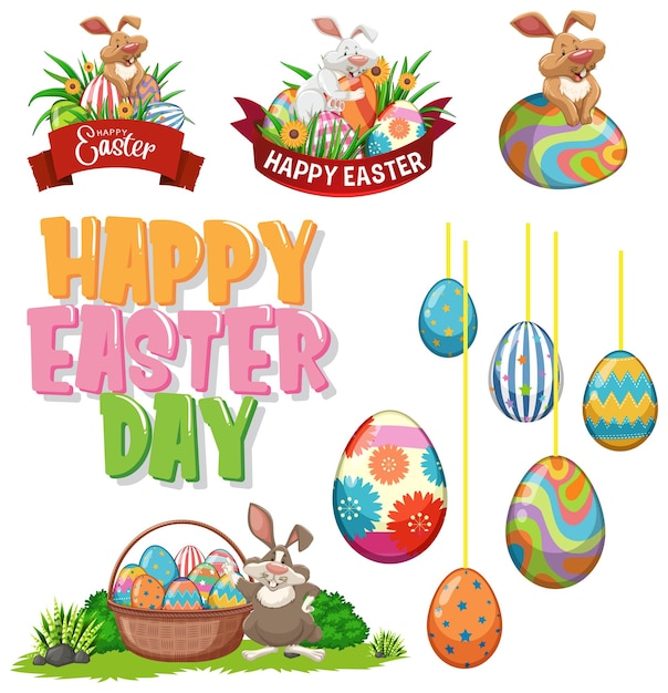 Free Vector easter theme with bunny and eggs