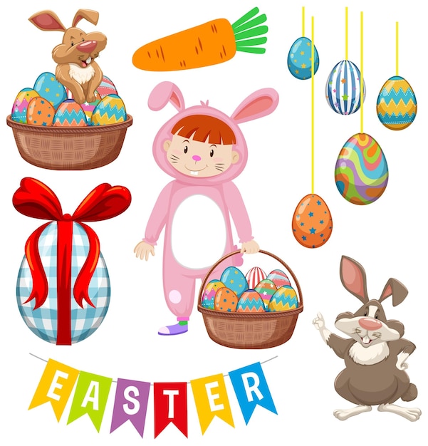 Free Vector easter theme with bunny and eggs