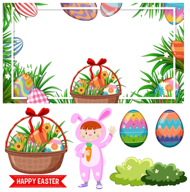 Free Vector easter theme with eggs and bunny