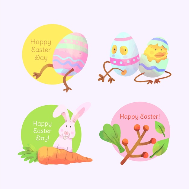 Easter watercolour label set eggs with legs