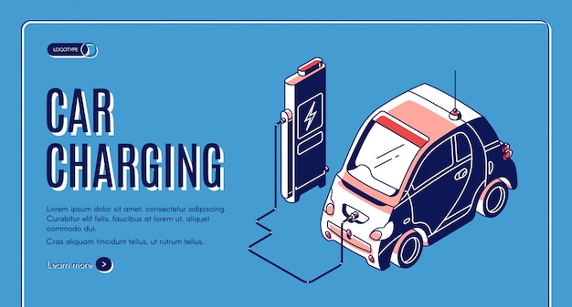 Eco car charging isometric banner