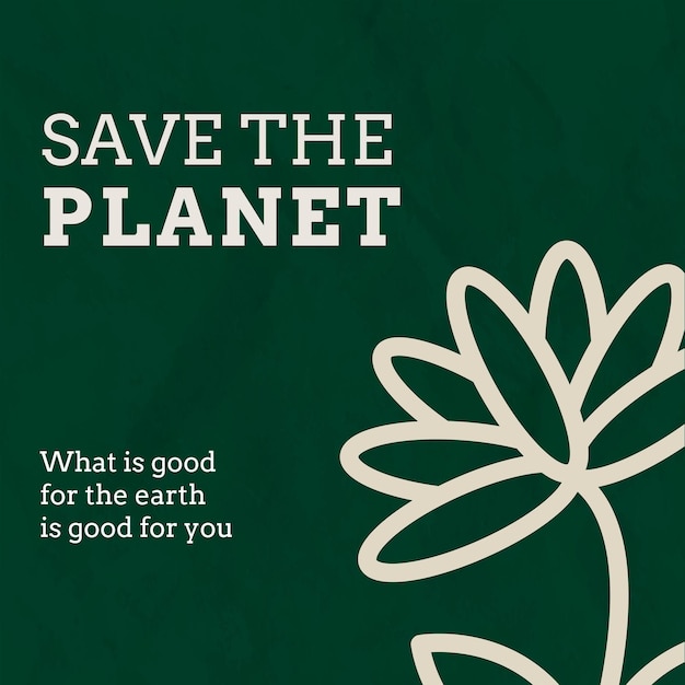 Free Vector eco social media template  with save the planet text in earth tone