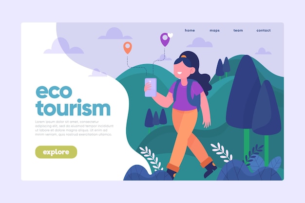 Eco tourism landing page with woman