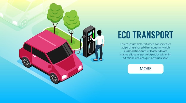 Eco transport with woman charging her electric car illustration