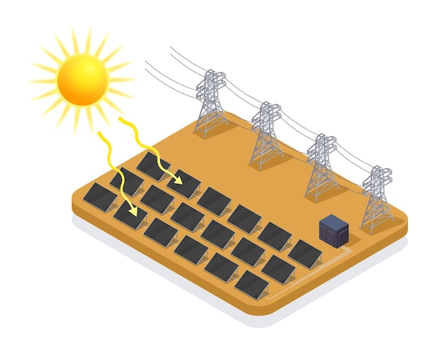 Free Vector ecological awareness renewable energy sources isometric concept with solar panels 3d vector illustration