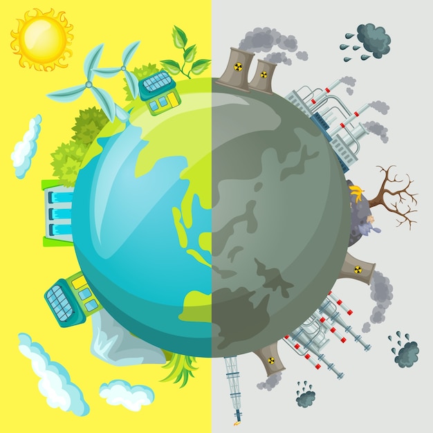 Ecology Cartoon Comparative illustration Concept