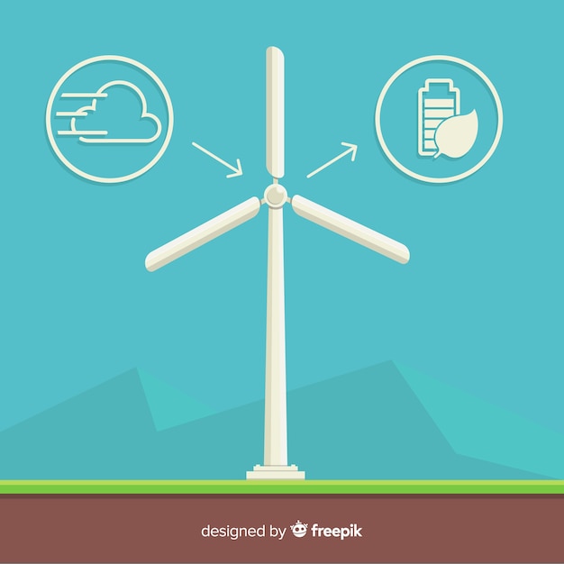 Free Vector ecology concept with windmill. clean and renewable energy