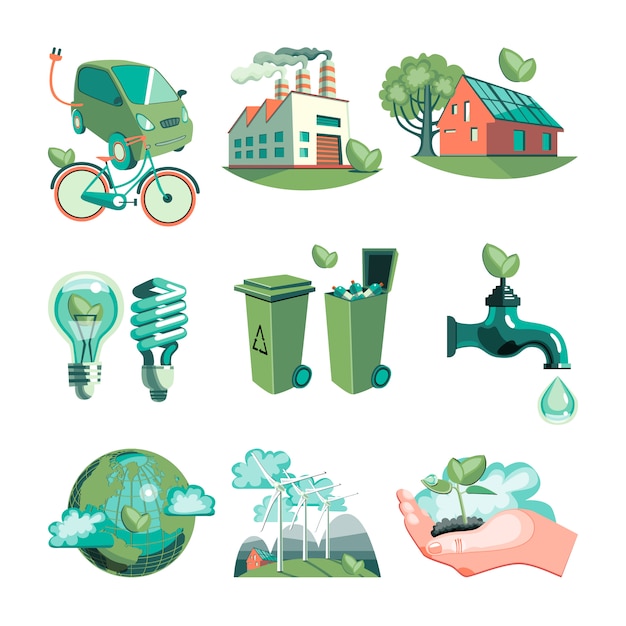 Free Vector ecology decorative icons set