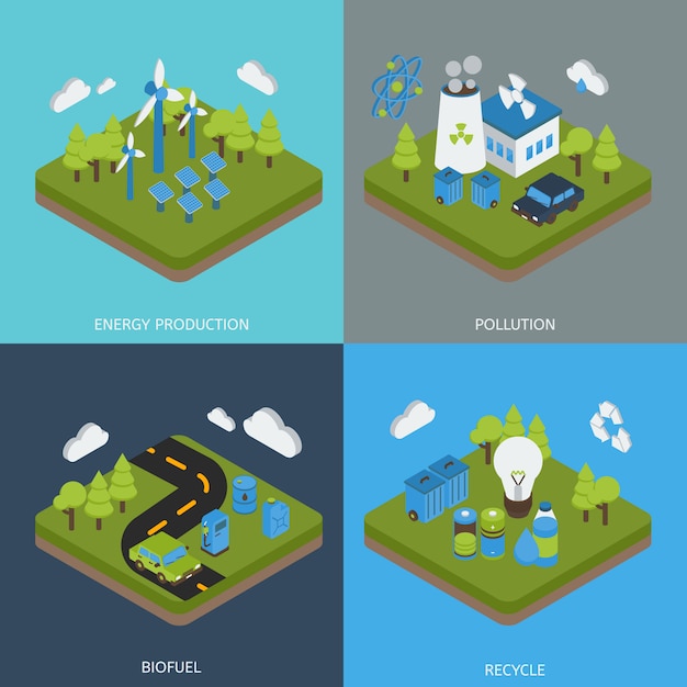 Free Vector ecology isometric compositions