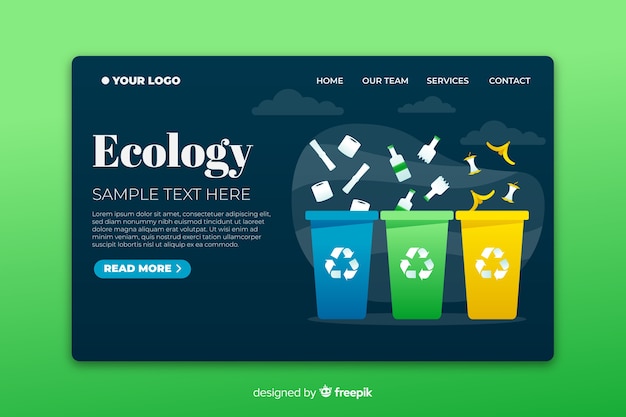 Free Vector ecology landing page with colorful recycling bins