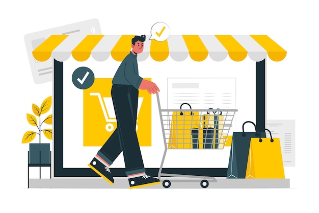 Ecommerce checkout laptop concept illustration