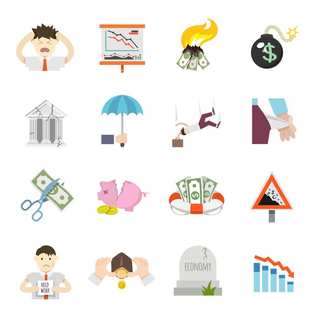 Economic Crisis Flat Icons