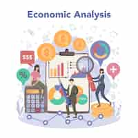 Free vector economics and finance concept business people work with budjet cost control idea of economic analysis and money making business strategy vector illustration in cartoon style