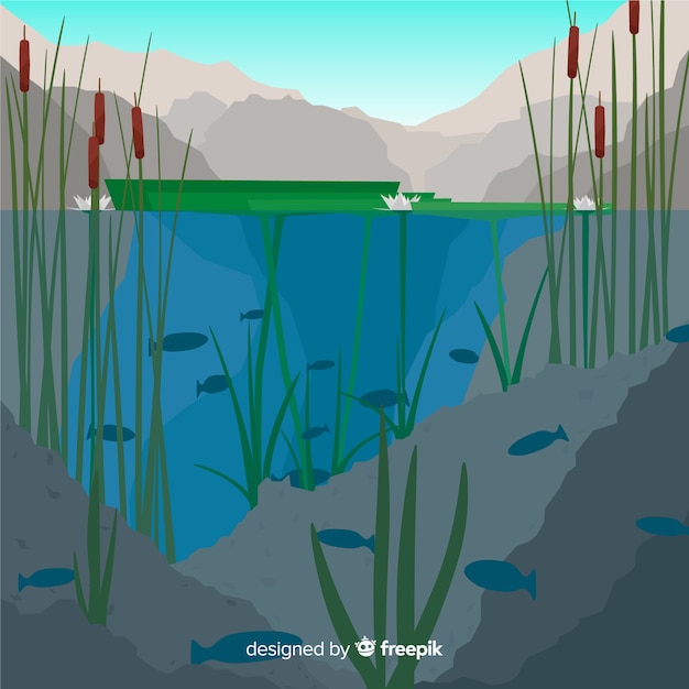 Free Vector ecosystem concept with lake