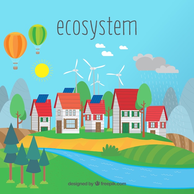 Free Vector ecosystem concept with village