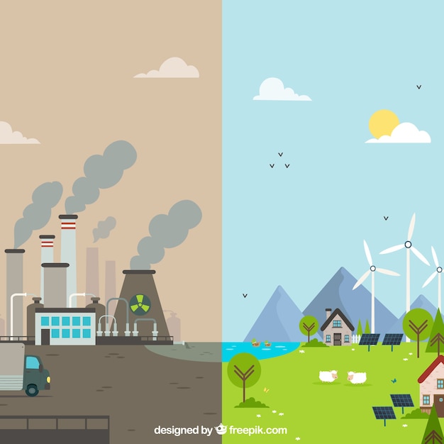 Free Vector ecosystem and pollution concept