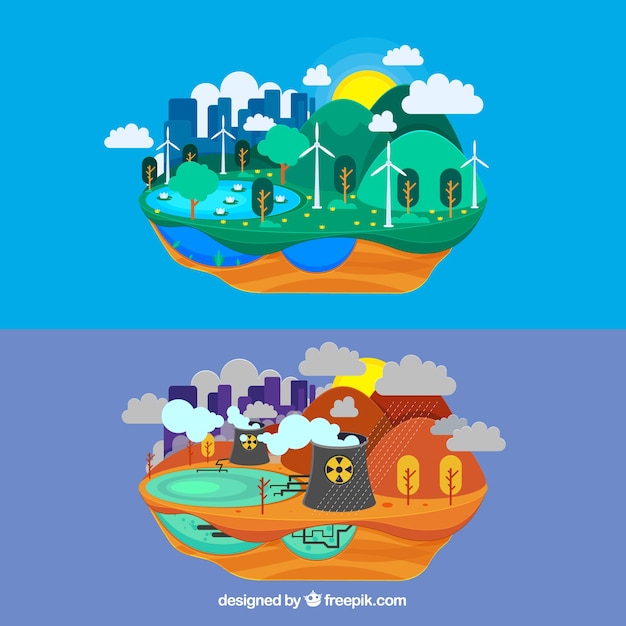 Free Vector ecosystem and pollution design in flat style