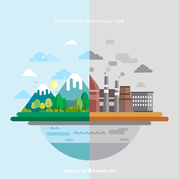 Free Vector ecosystem and pollution design in flat style