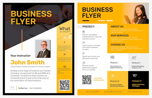 Free Vector editable business flyer template in yellow modern design