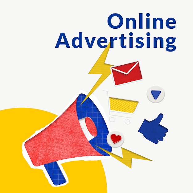 Editable online advertising template with megaphone for e-commerce business