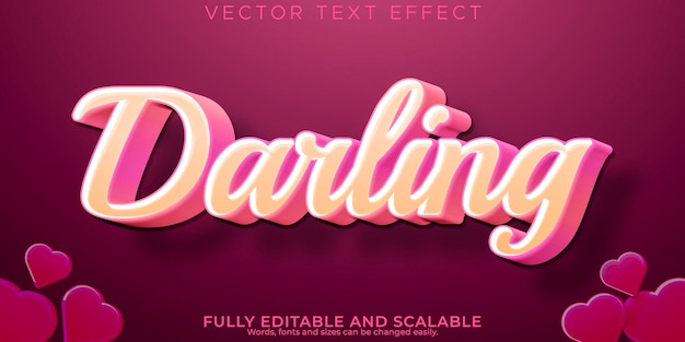 Editable text effect darling romance 3d rose and love font style