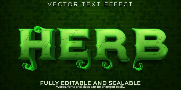 Editable text effect leaf, 3d green and garden font style