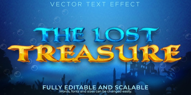 Free Vector editable text effect ocean, 3d treasure and water font style