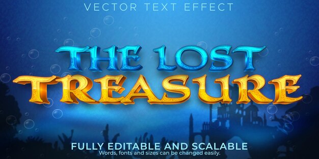 Editable text effect ocean, 3d treasure and water font style