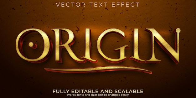 Editable text effect origin, 3d ancient and golden font style