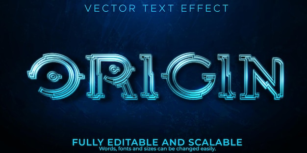 Editable text effect origin, 3d sci-fi and future font style