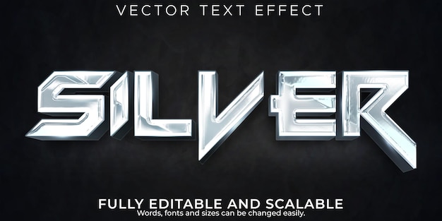 Editable text effect silver, 3d metallic gradient font style