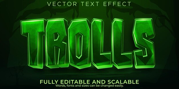 Editable text effect trolls, 3d cartoon and comic font style