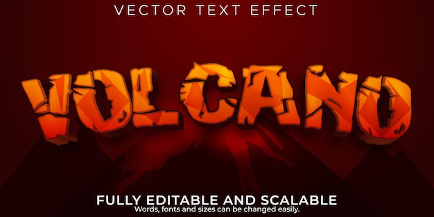 Free Vector editable text effect volcano, 3d fire and lava font style