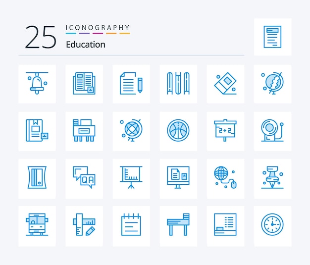 Free Vector education 25 blue color icon pack including education school document file