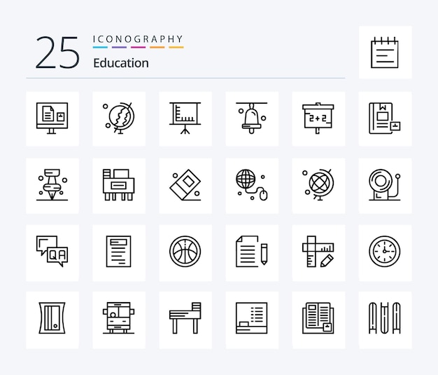 Free Vector education 25 line icon pack including blackboard school education