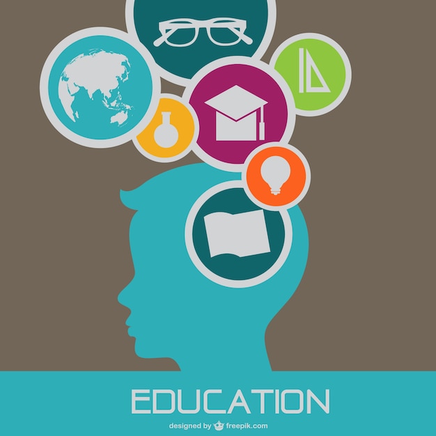 Free Vector education background with boy silhouette and school elements