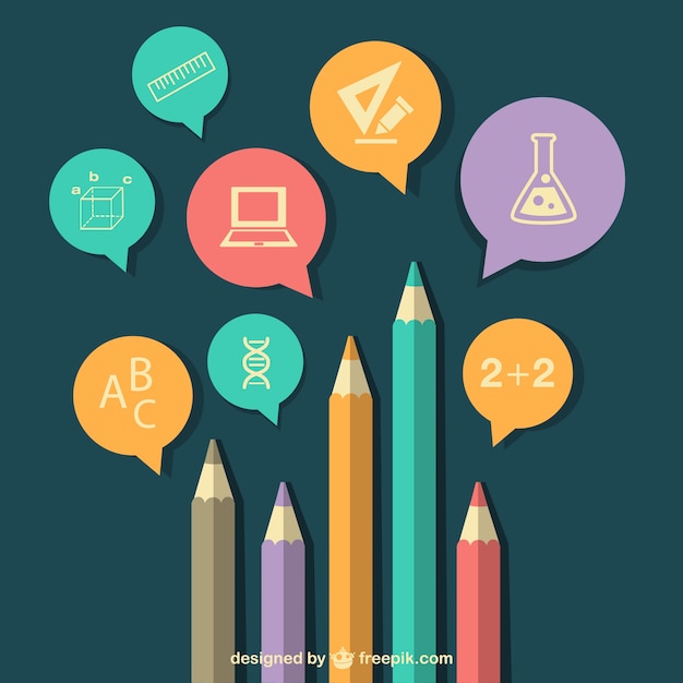 Free vector education background with pencils and subjects icons