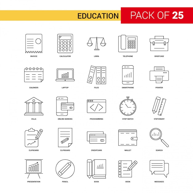 Education Black Line Icon - 25 Business Outline Icon Set