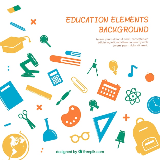 Education concept background with elements in different colors