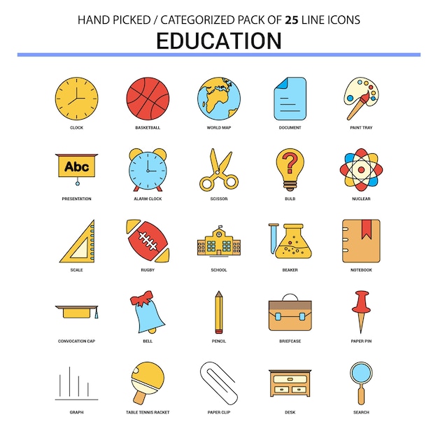 Free Vector education flat line icon set 