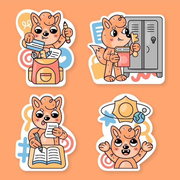 Free Vector education stickers collection with fred the fox