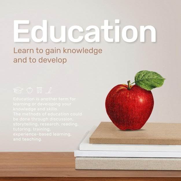 Free Vector education template with apple on book stack