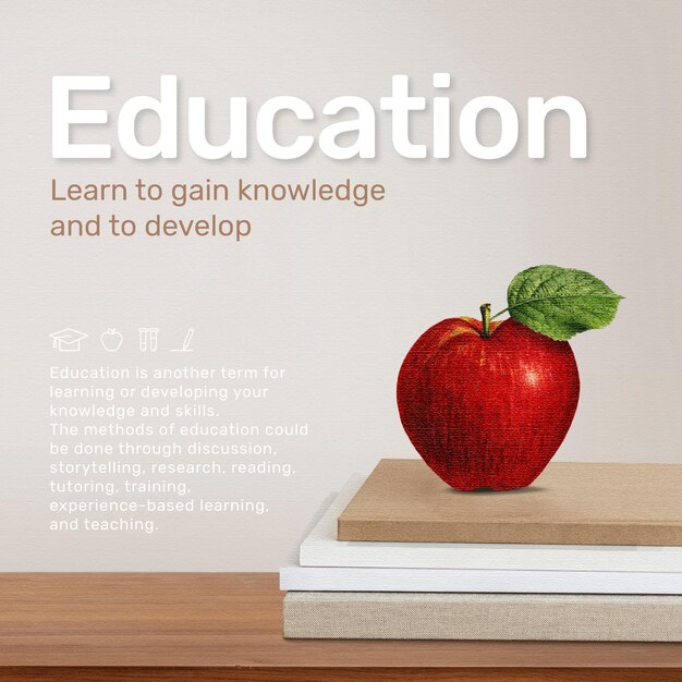 Education template with apple on book stack