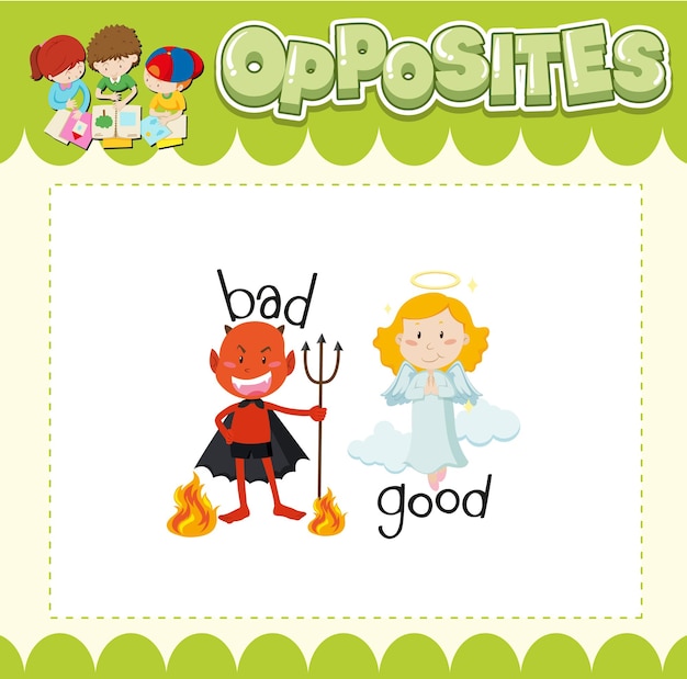 Education word card of English opposites word