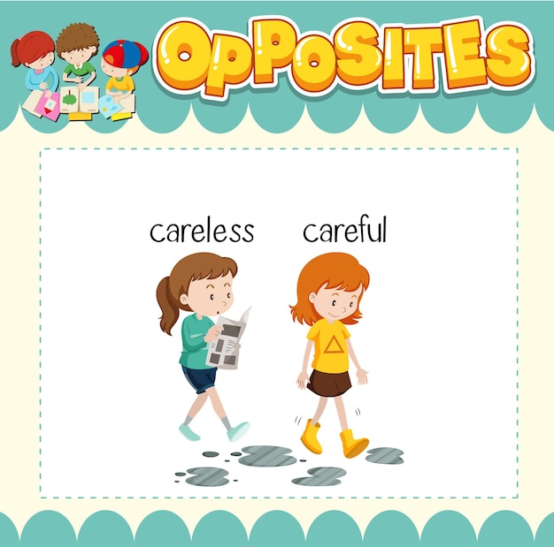 Education word card of English opposites word