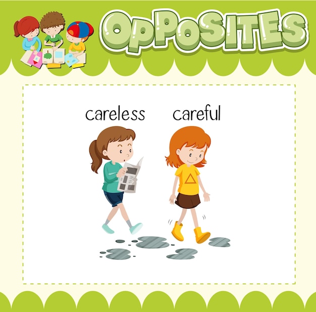 Education word card of English opposites word